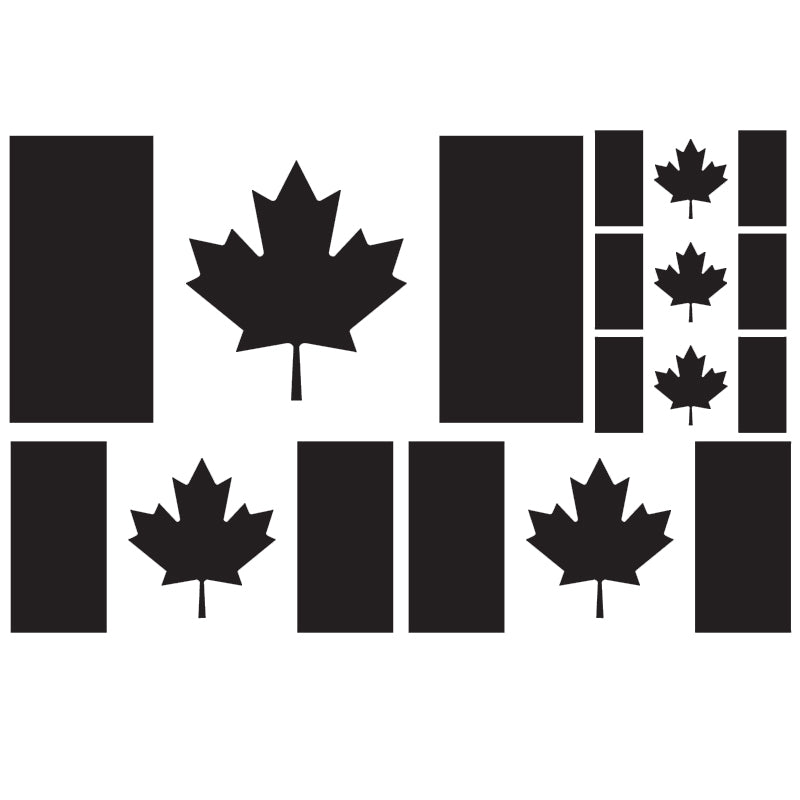 Canada Flag Vinyl Decal 6 Pack – Matte Black Multi-Size Decals