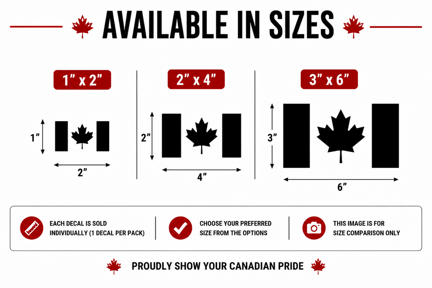 Canada Flag Vinyl Decal 6 Pack – Multi-Size Decal Size Guide