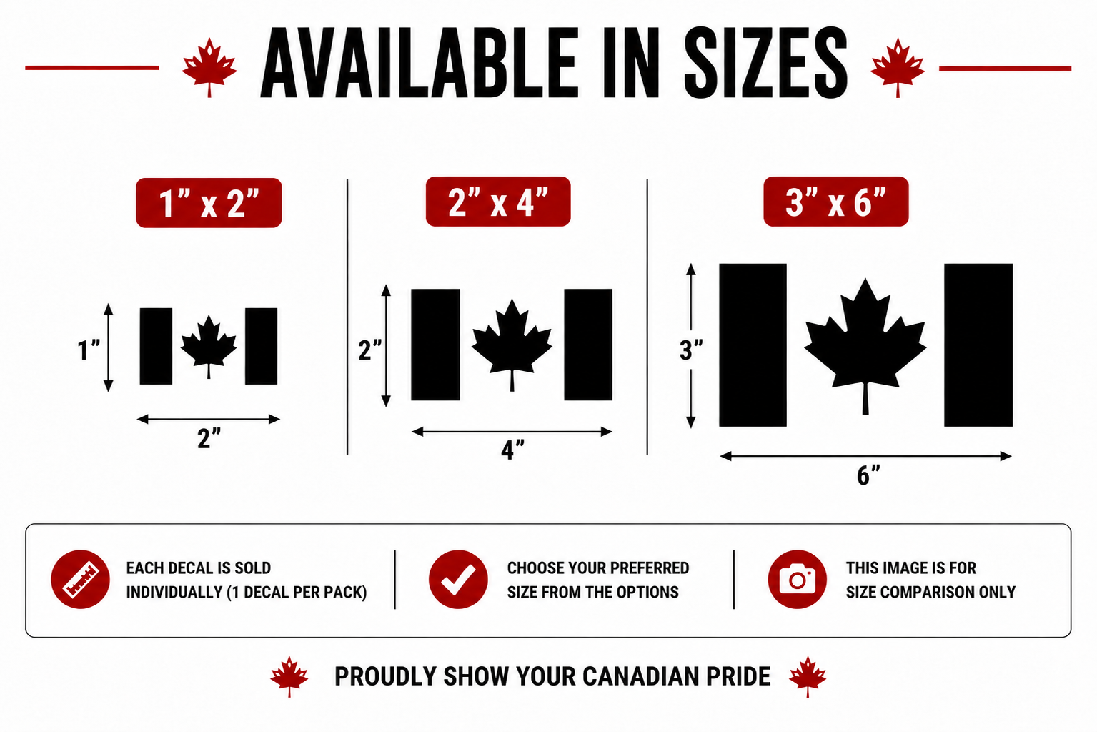 Canada Flag Vinyl Decal 6 Pack – Multi-Size Decal Size Guide