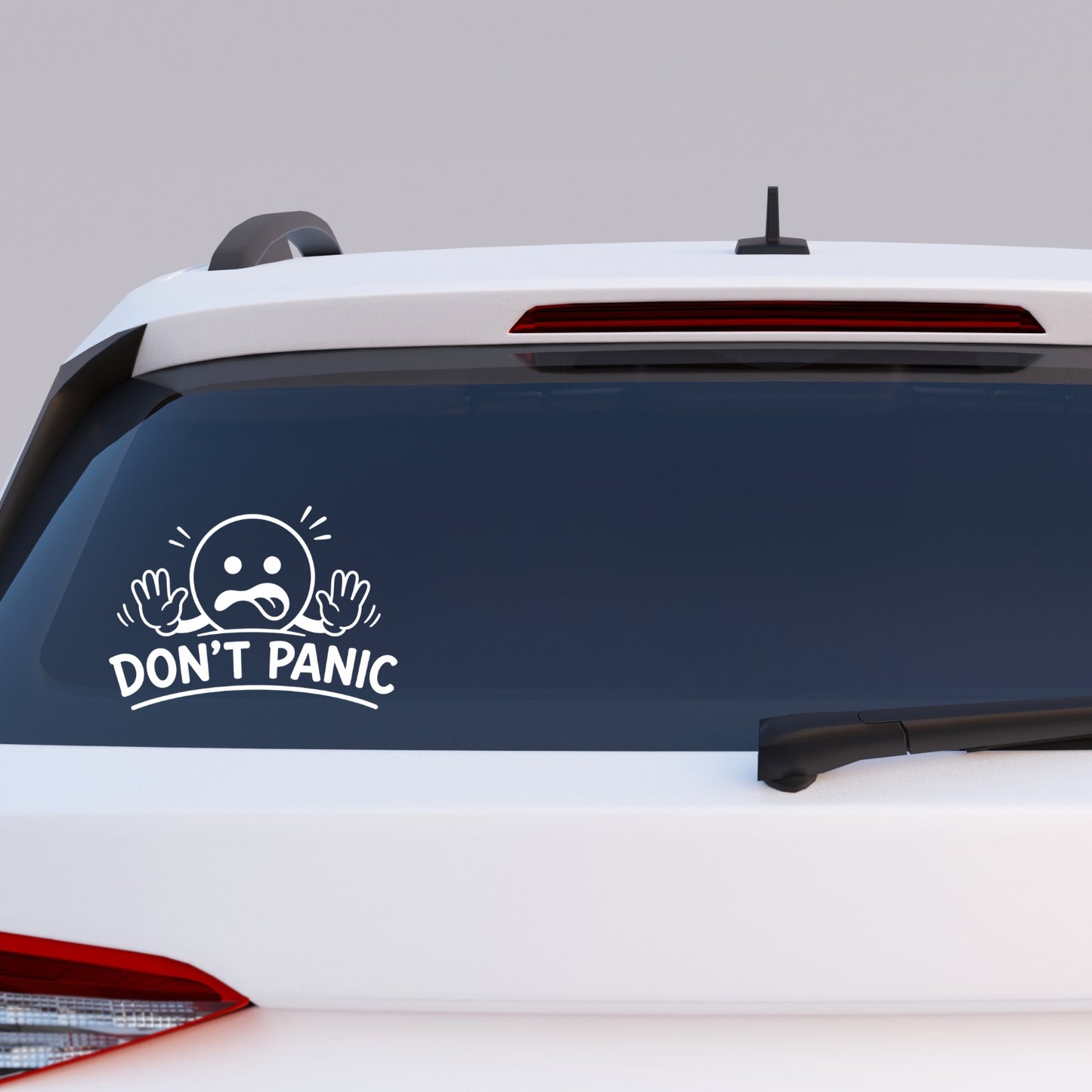 Don't Panic car and truck vinyl decal applied to car window