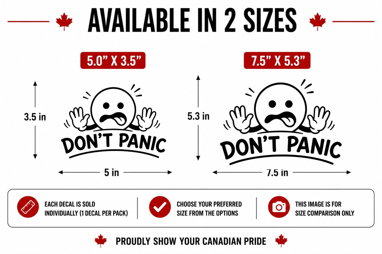 Size options for Don't Panic funny sticker