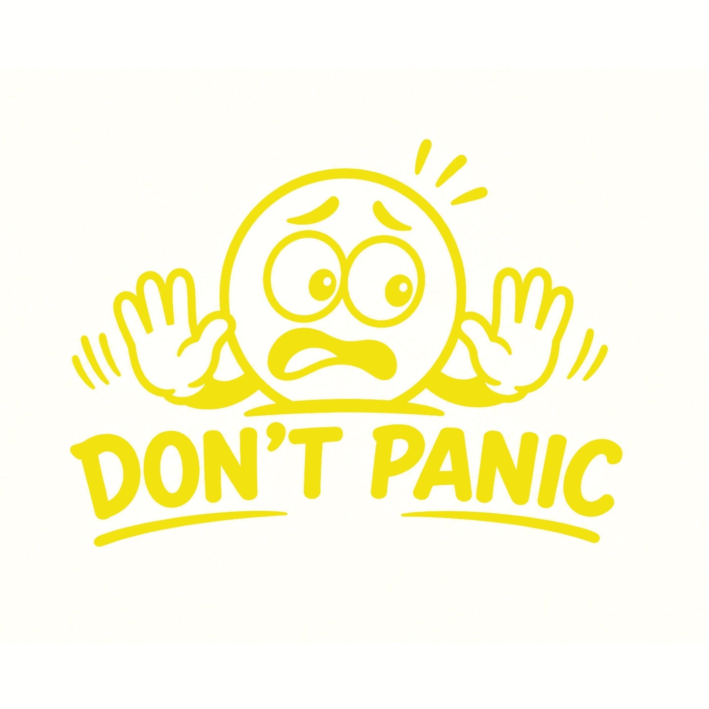 Don't Panic humorous car decal in Brimstone Yellow