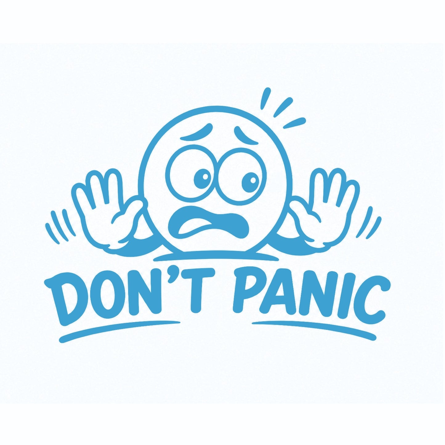 Don't Panic humorous car decal in light blue