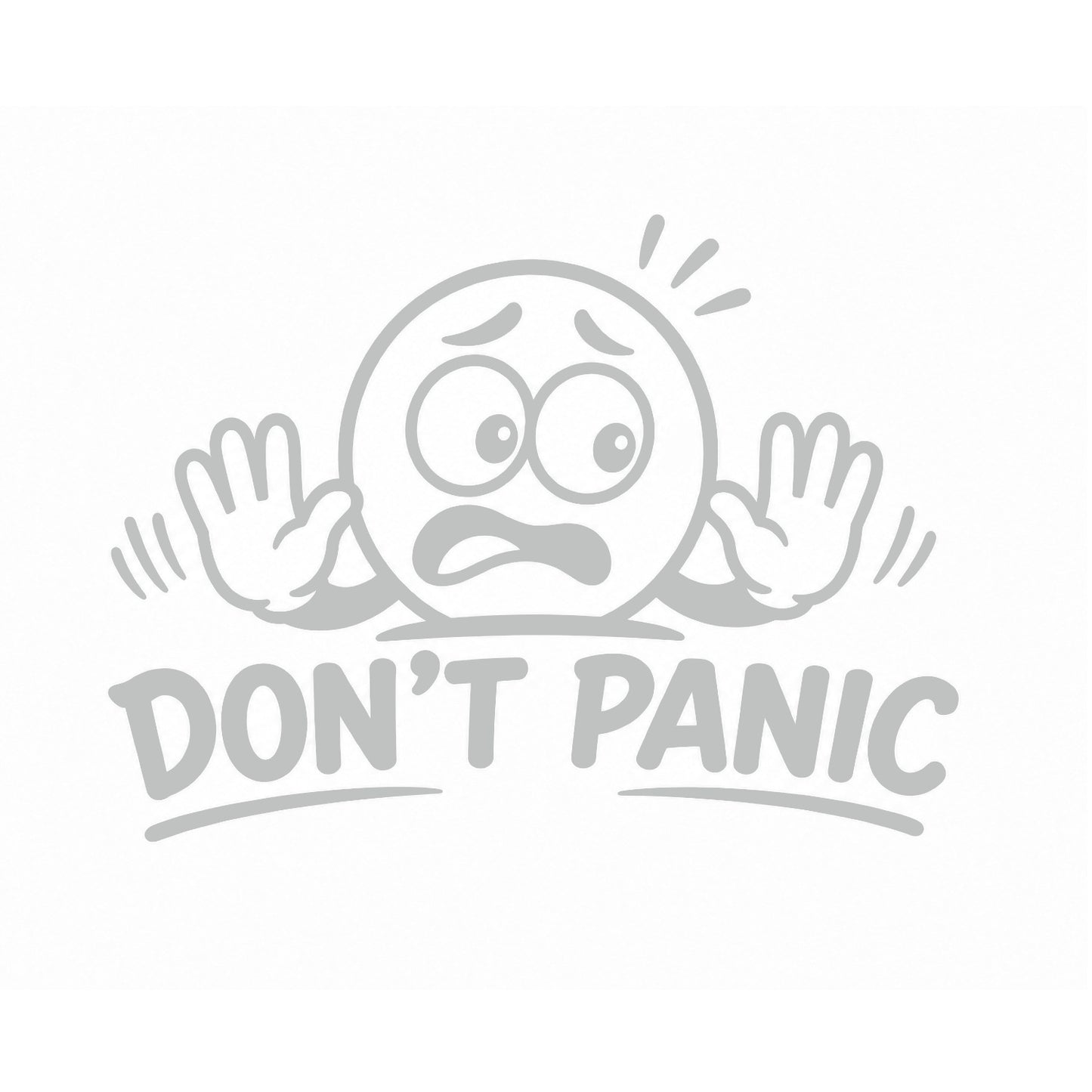 Don't Panic humorous car decal in light grey