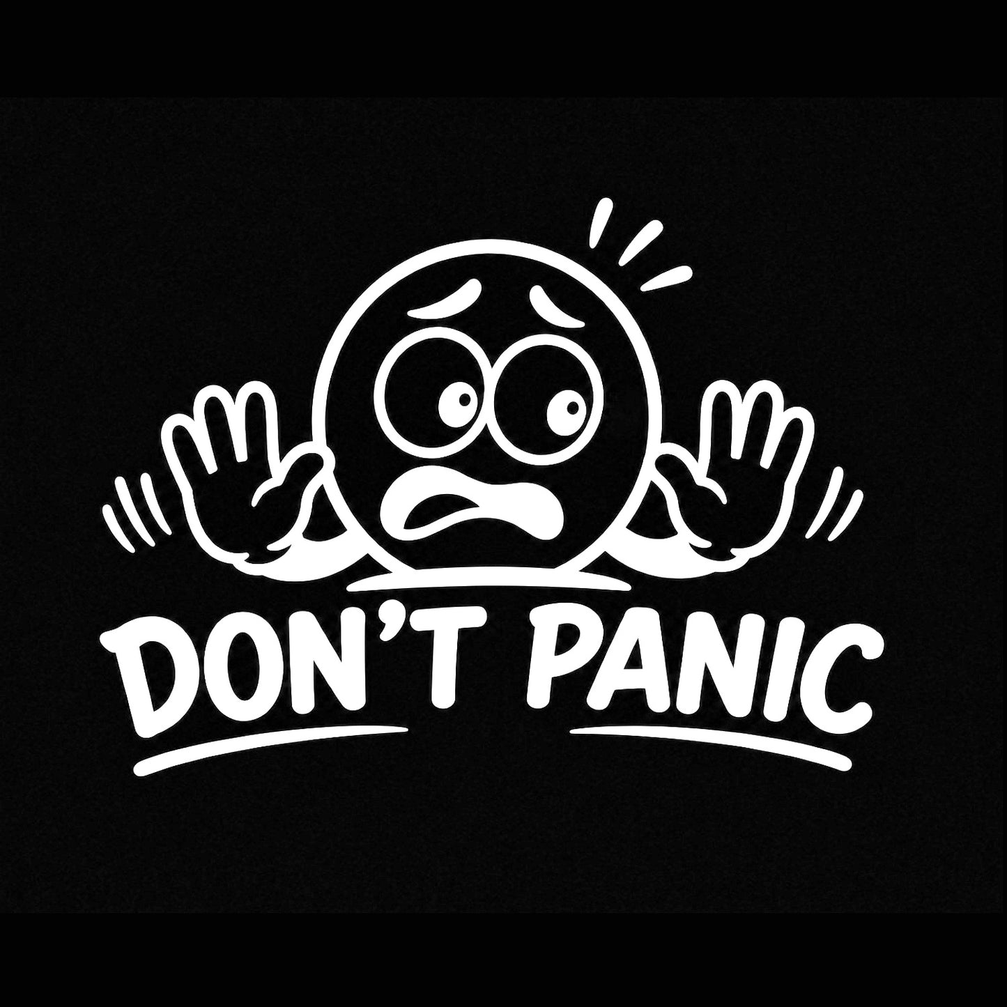 Don't Panic humorous car decal in white