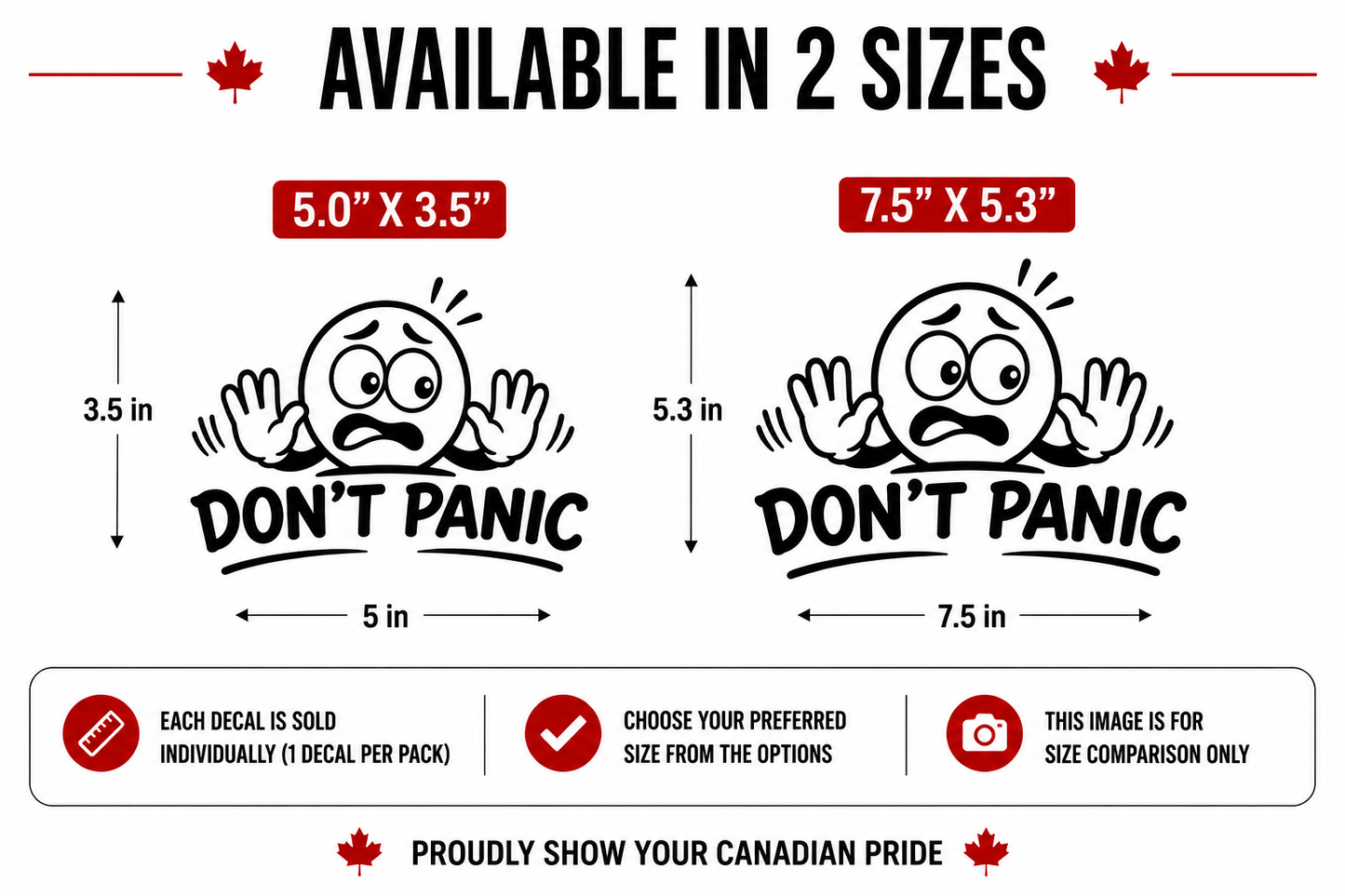 Size options for Don't Panic humorous window sticker