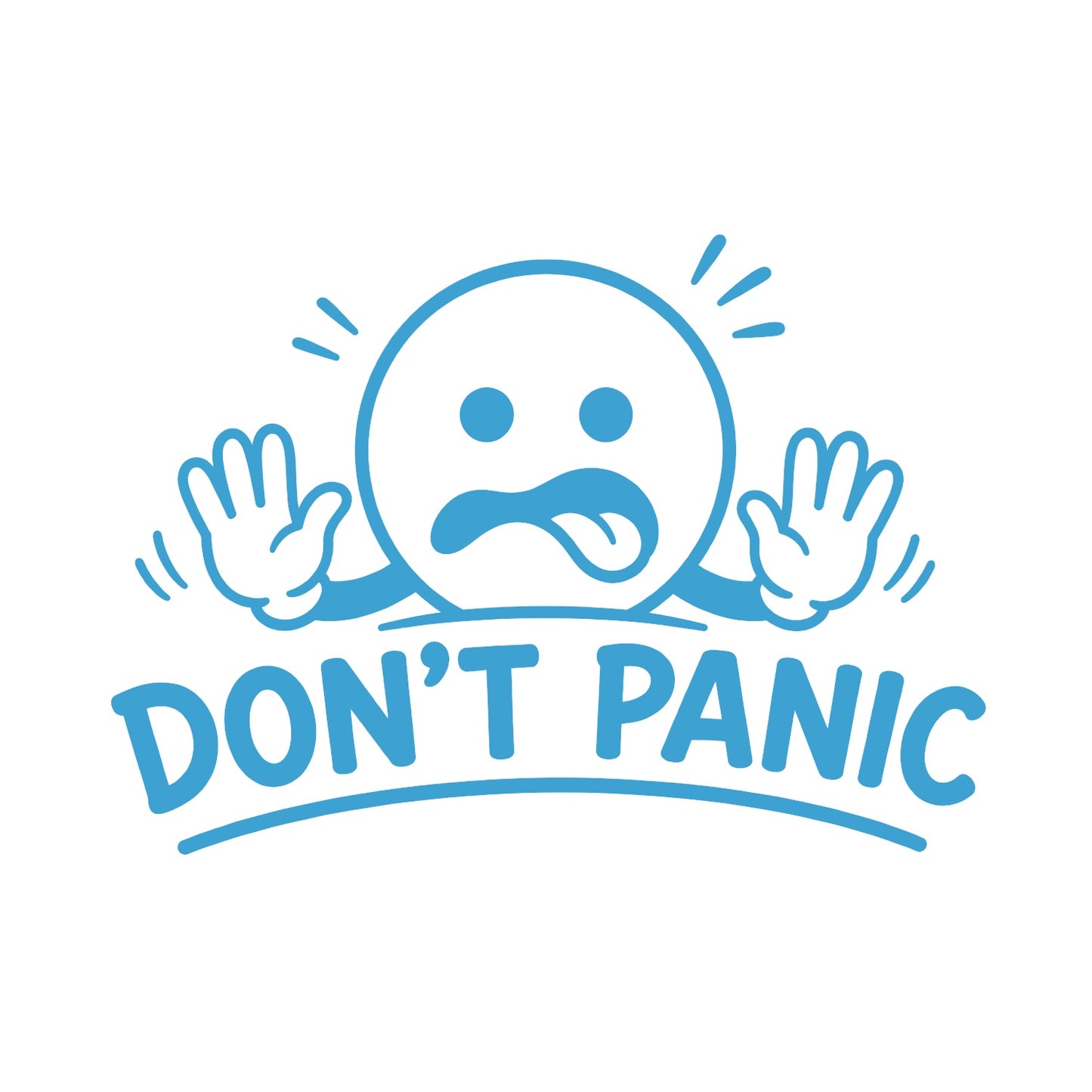 Light blue Don't Panic vinyl decal for cars and trucks